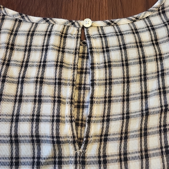 LOFT Women's Small Black Tan Plaid Ruffled Shoulder 100% Cotton Casual Top Shirt - Picture 6 of 12